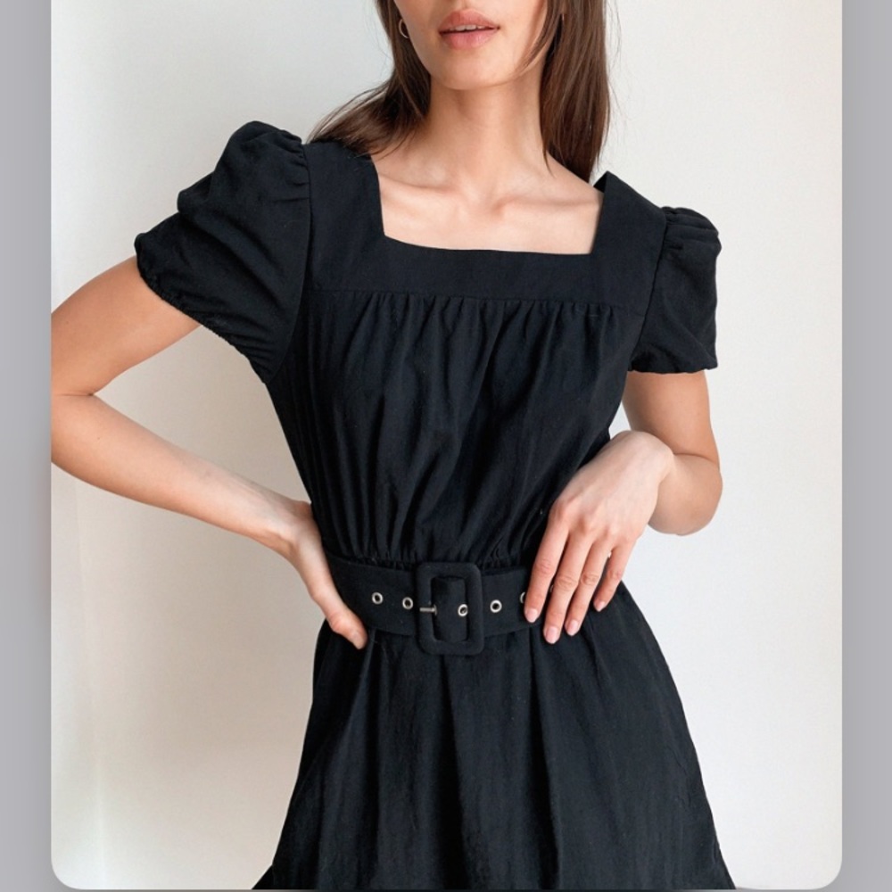 Belted Puff Sleeve Mini Dress